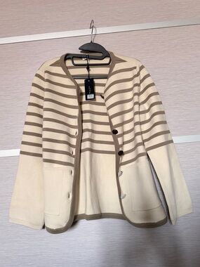 Rag & Bone Womens Long Cardigan Cream/Tan Dee Stripe Button Up Cotton in XS